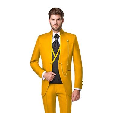 Imagem de Sxfashbrd Ternos masculinos slim fit conjunto de 3 peças dalily blazer jaqueta festa negócios smoking blazer jaquetas para casamento, Amarelo, 5X-Large