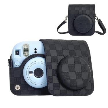 Imagem de HIYQIN Capa de Câmera Compatível com Câmera Instantânea Fujifilm Instax Mini 12, Bolsa de Transporte para Câmera Estilo Quadriculado para Polaroid Instax Mini 12 com Alça - Preto
