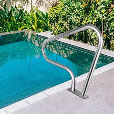 Imagem de Trilho de mão de piscina para corrimãos de escada de spa de aço inoxidável com base de montagem rápida, capacidade de carga de 118 kg, trilho de piscina antiderrapante