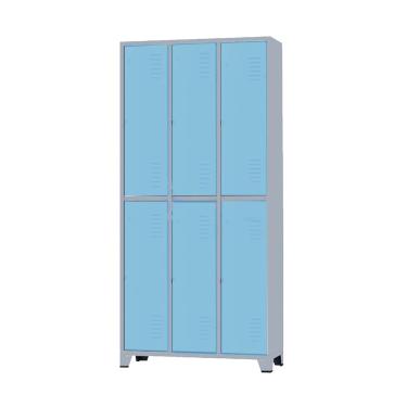 Imagem de Armário Roupeiro De Aço Para Vestiário 6 Portas Locker Azul Claro com Chave