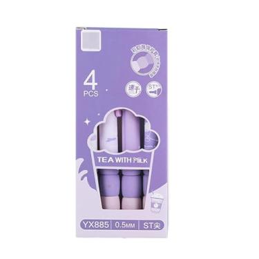 Imagem de Joucien 4 peças/caixa - 0,5 mm ST cabeça prensa de secagem rápida caneta neutra arco-íris esponja bainha núcleo preto caneta neutra - uva roxa -4 ramos