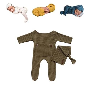 Imagem de CUTEBBPHOTO Macacões para fotografia de bebês recém-nascidos para meninos e meninas, macacão de crochê, Verde 3, 0-3 Meses