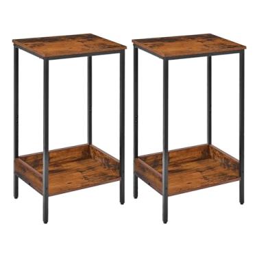 Imagem de Mesa de cabeceira, mesa de cabeceira com armário de armazenamento, mesa lateral de canto moderna de 2 níveis, conjunto de 2 prateleiras estreitas de metal, mini organizador de armazenamento para