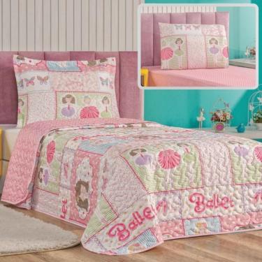 Imagem de Enxoval Kit Colcha + Jogo De Cama Lençol Bouti Solteiro Infantil Kids 4 Peças - Ballet