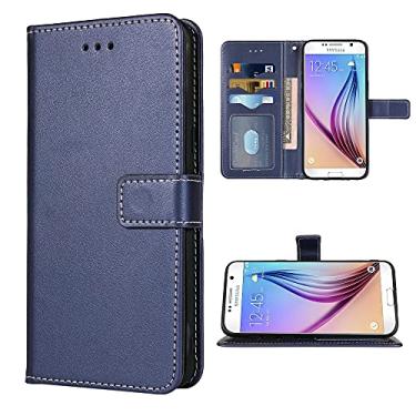 Imagem de FDCWTSH Capa carteira compatível com Samsung Galaxy S6 e alça de pulso couro com alça flip suporte para cartão capas de celular para Glaxay S 6 Gaxaly 6s Galaxies GS6 SM-G920V G920A azul