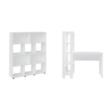 Imagem de Kit 2 Peças com Escrivaninha Match e Estante para Livros 10 Nichos Branco