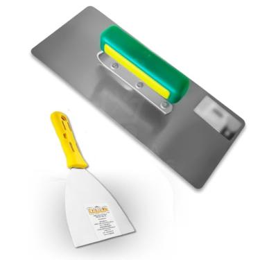 Imagem de Desempenadeira Aço inoxidável Galo 113/01 Arredondado + Espatula 12cm Evolution Para Gesseiro Pintor Pedreiro e Massa Corrida Profissional Kit