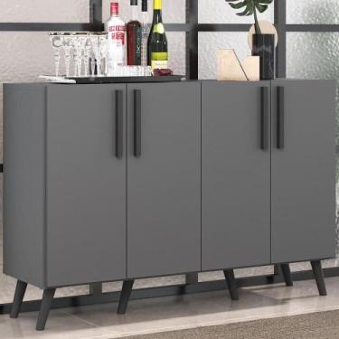 Imagem de Aparador Buffet 4 Portas com Pés Retrô Viena Multimóveis Grafite/Preto