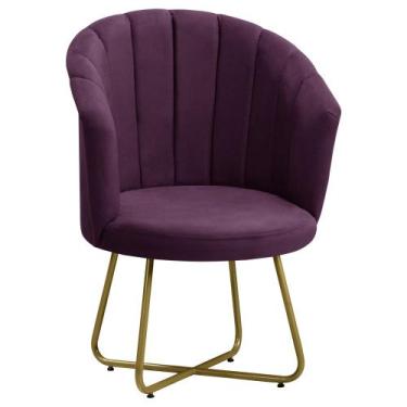 Imagem de Poltrona Pérola  Base de Metal Dourada Veludo - Star Confort, Roxo