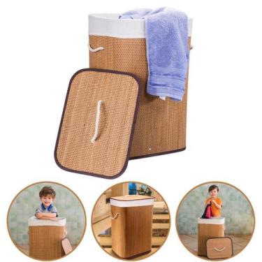 Imagem de Cesto de Roupa Suja em Bambu 72 LITROS Com Tampa Organizador Banheiro 