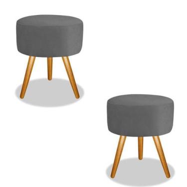 Imagem de Kit 2 Puff Puf Banqueta Magnus Redondo Cinza Pés Castanho - Decore.Com