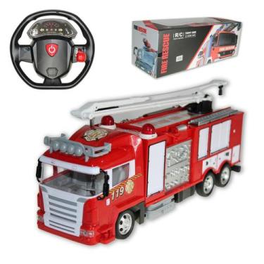 Imagem de Carro Caminhão Bombeiro Controle Remoto Som Luz Recarregavel - Elite