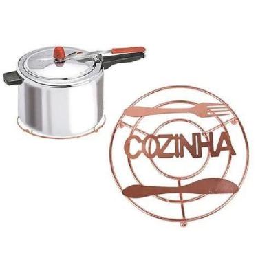 Imagem de Descanso De Panela Em Metal Cor Rose Gold Redondo Cozinha Garfo e Faca