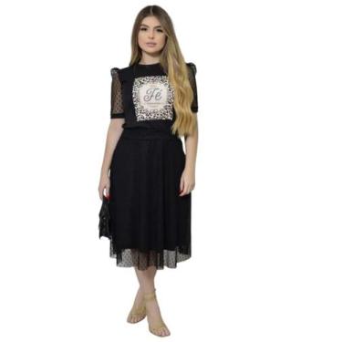 Imagem de Saia De Tule Midi Moda Evangélica Plus Size M Até G4, Preto, G