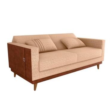 Imagem de Sofá Cama Pala 203cm Reclinável material sintético Marrom  Linho Areia