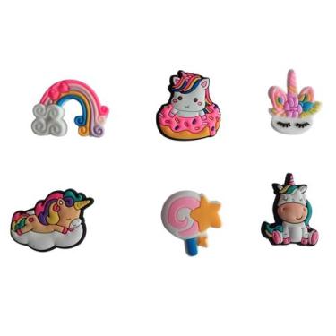 Imagem de Kit 6 pins bottons enfeites para calçados emborrachados unicórnio - 4G