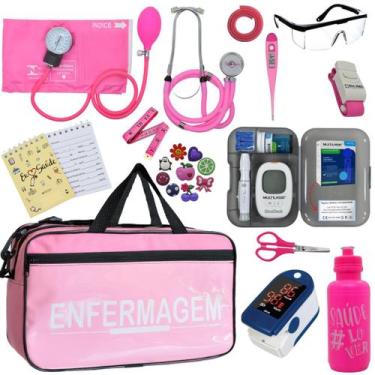 Imagem de Kit Bolsa Cores Aparelho Pressao Esfigmomanometro Medidor de Glicose C
