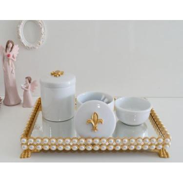 Imagem de Kit Higiene Bebê Porcelana Bandeja Perola Cotonete Potes K036 - Cirand