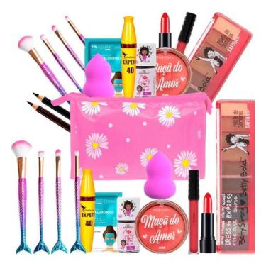 Imagem de Kit De Maquiagem Batom Blush Pincel Rimel Lip Tint Esponja - Nova Aven