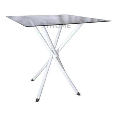 Imagem de Mesa Jantar Vidro 70cm Italy Base Metal 4 Apoio Cozinha Aço - Jthome, 