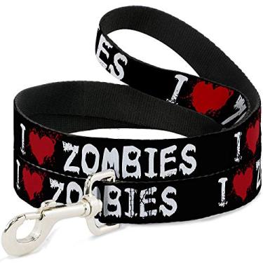 Imagem de Buckle-Down Coleira para cães I Heart Zombies Bloody Splatter Preto Branco Vermelho 1,8 m de comprimento 3,8 cm de largura