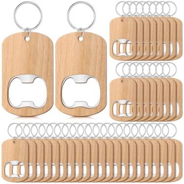 Imagem de Gerrii Abridor de garrafas de madeira, 50 peças, chaveiro de madeira, abridor de garrafas, em branco, chaveiro inacabado, gravação em madeira para lembrancinhas de festa de aniversário de casamento,
