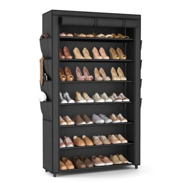Imagem de VILICK Sapateira com capa, organizador de sapatos de 7 níveis para 32 a 40 pares de sapatos e botas, grande prateleira de armazenamento de sapatos, economiza espaço, sapateira vertical para armário,