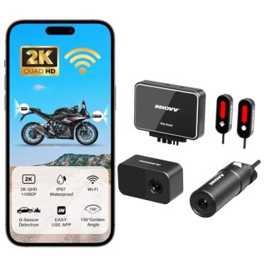 Imagem de INNOVV Conjunto de câmeras de painel de motocicleta RC6 com detecção de ponto cego, câmera frontal e traseira QHD 2K + 1080P, sistema de assistência de mudança de faixa com alerta de voz e