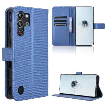 Imagem de Elubugod Capa de couro compatível com ZTE Nubia Red Magic 10 Pro, capa flip de couro PU compatível com ZTE Nubia Red Magic 10 Pro+ capa azul