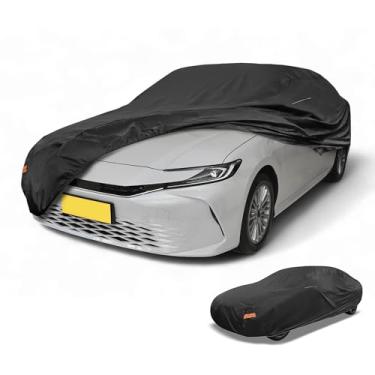 Imagem de Partuto 1 peça capa universal para carro à prova d'água para todos os climas, automotiva, externa, anti-UV, proteção contra chuva e chuva, cobertura externa completa 190T-PU preta adequada para Sedan