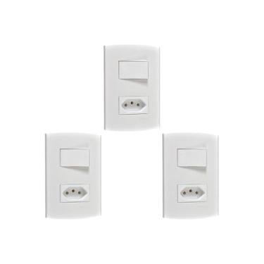 Imagem de Kit C/3 - Conjunto Peesa Alfa 1543A 1 Interruptor Sim.Tomada  ..