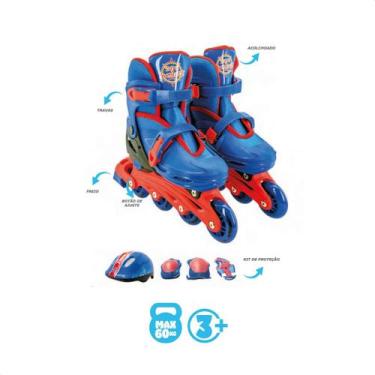 Imagem de Patins Infantil Inline com Kit de Proteção Tamanho 30 a 33 Ajustável U