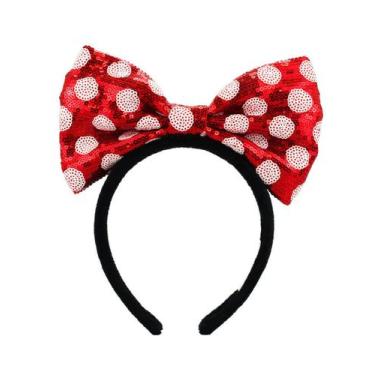 Imagem de Tiara Laço Vermelho Branco Lantejoulas Minnie Disney - Taimes