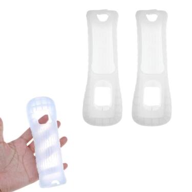 Imagem de 2 peças, capa macia de silicone branco para controle de jogos Wii, capa protetora de silicone macio, capa protetora para controle remoto Wii para controle remoto Wii, gamepads e controles padrão