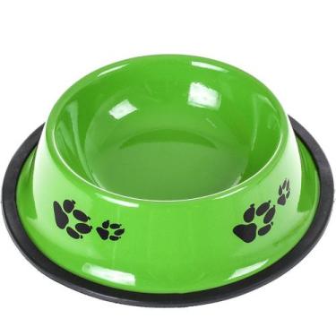 Imagem de Comedouro e Bebedouro Aço Inoxidável 15cm 150ml - Meu Pet, Verde