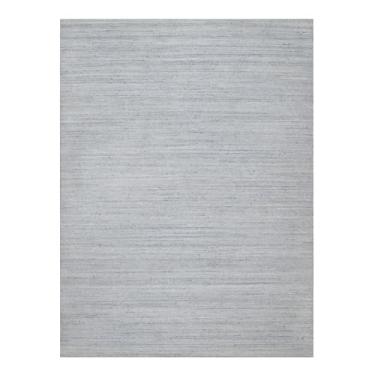Imagem de Shahbanu Rugs Tapete oriental de lã natural branco liso moderno Striae design à mão (2,5 x 30 cm)