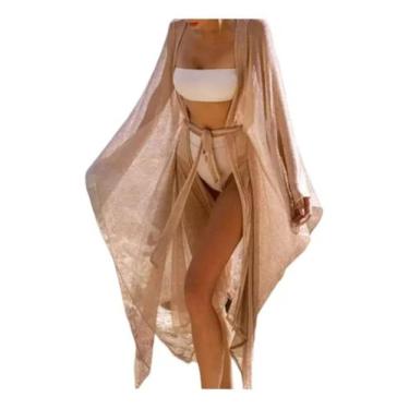 Imagem de E0501-Saída Praia Longa Kimono Tule Amarração Plus Size - Xumi, Nude e