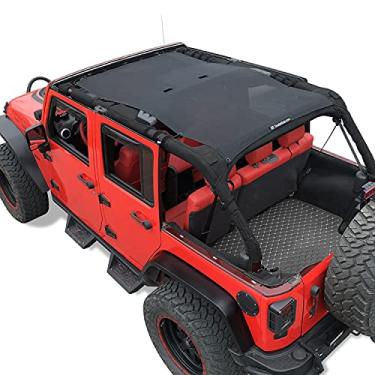 Imagem de Protetor solar Shadeidea para Jeep Wrangler JK Unlimited (2018-atual) 4 portas frontal e traseira preta tela protetor solar JKU capa superior UV com bolsa de mão - uma vez instalada 10 anos de garantia