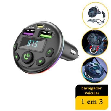 Imagem de Carregador De Carro Cabo De Carregamento Rápido 1 Em 3 Isqueiro USB - 