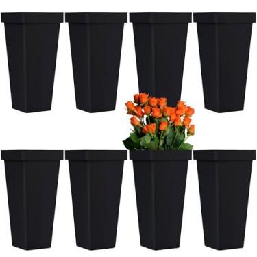 Imagem de 8 baldes de flores para flores cortadas, baldes florais de plástico de 33,4 cm, vasos quadrados modernos para centros de mesa, vasos de plástico decorativos para decoração de casamento, escritório em