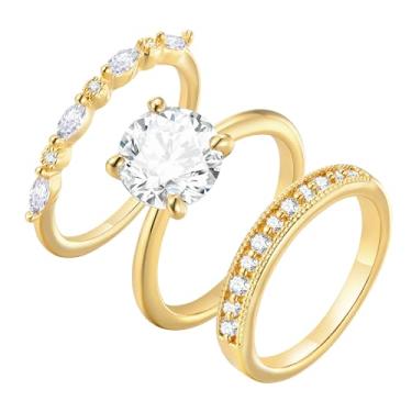 Imagem de Anéis de ouro empilháveis para mulheres – Conjunto de anéis banhados a ouro 14 K, aço inoxidável não manchado, aliança da amizade, aniversário, festa de aniversário, presente de Natal para sua