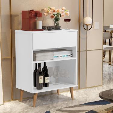 Imagem de Aparador Buffet Sala Pés Palito Retrô 1 Gaveta Beatriz - Branco