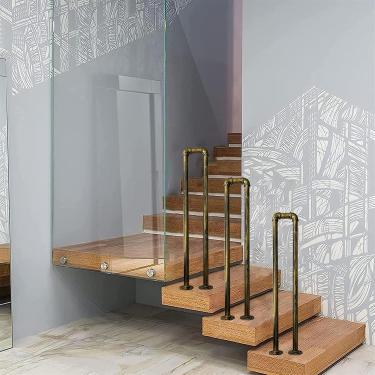 Imagem de Corrimão de corrimão Tsitional em forma de U de cobre dourado, corrimão de escada de entrada de casa para interior ou exterior, corrimão de ferro forjado para montagem no chão para entrada d