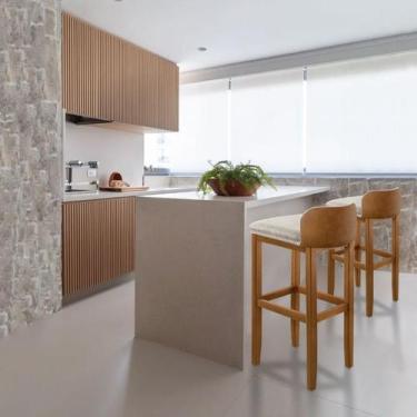 Imagem de Kit 2 Banquetas Luxo Alta Onix - Base em Madeira Maciça - Estofado em 