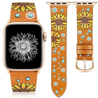 Imagem de JR.DM Pulseira de couro feminina Geniuen compatível com Apple Watch séries 10, 9, 8, 7, 6, 5, 4, 3, 2 e 1 SE, Ultra/2 de 42 mm, 44, 45, 46/49 mm, laranja