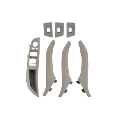 Imagem de Couro de luxo com volante à direita RHD compatível com BMW Série 5 F10 F11 F18 520 Preto Maçaneta interna da porta do carro Painel interno Puxador Capa de acabamento(7PCS Gray)