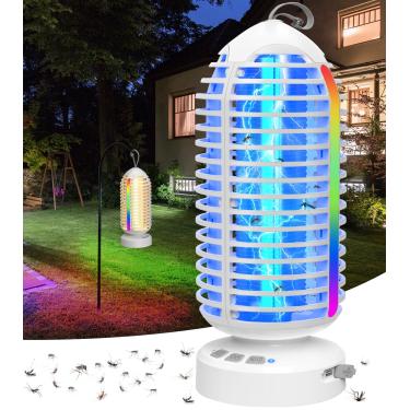 Imagem de Bug Zapper Outdoor com iluminação colorida e detecção automática, bateria 3 em 1 sem fio 4000 mAh armadilha elétrica para moscas, zapper de mosquitos recarregável para acampamento, pátios, jardim