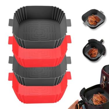 Imagem de Forros de silicone para fritadeira a ar da LYHOLKEER 4 peças, 4 peças, de 19 cm, reutilizáveis, quadrados, forros de fritadeira a ar para 3-6 litros, acessórios de forno para fritadeiras a ar seguras para alimentos, substituição de papel de forro de pergaminho inflamável