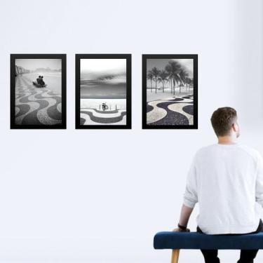 Imagem de Kit 3 Quadros Fotos De Copacabana - Rio De Janeiro 33x24cm - com vidro