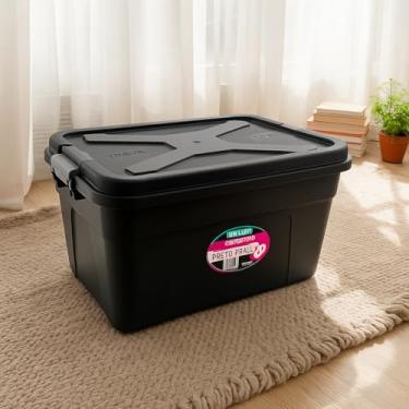 Imagem de Caixa Organizadora Multiuso Plástica 30 Litros Tampa Preta Arrumação para Casa e Brinquedos